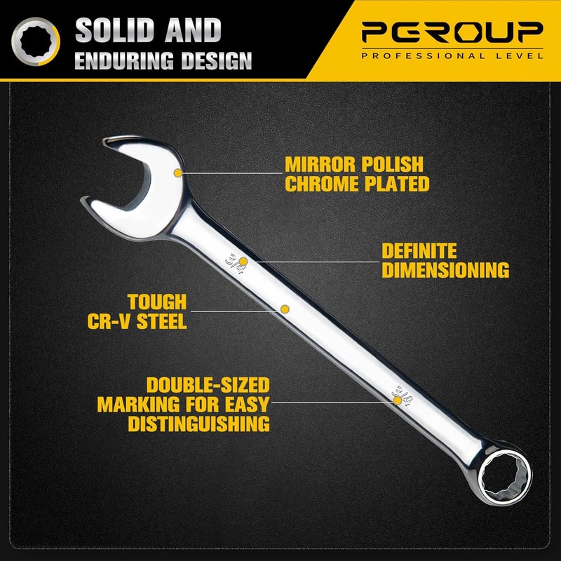 pgroup 3/4" SAE Combination Wrench, CR-V Steel with Mirror Polish, 12-Point Design, 15-Degree Offset, Perfect for Auto Repair, Household, Car & Truck Emergency - Image 3